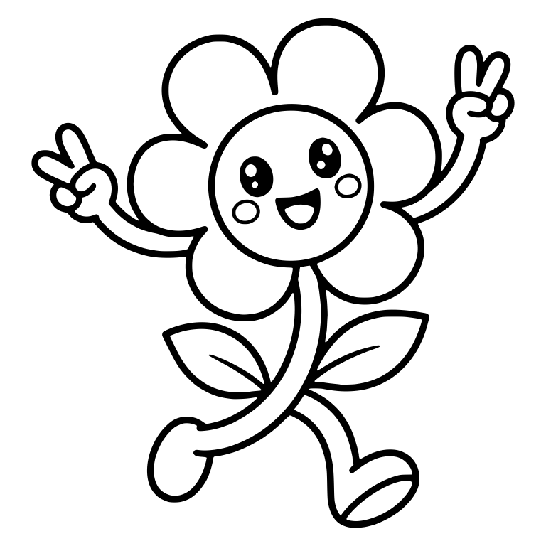 Dancing Flower Throwing Peace Signs With Rosy Cheeks — free floral SVG cut file