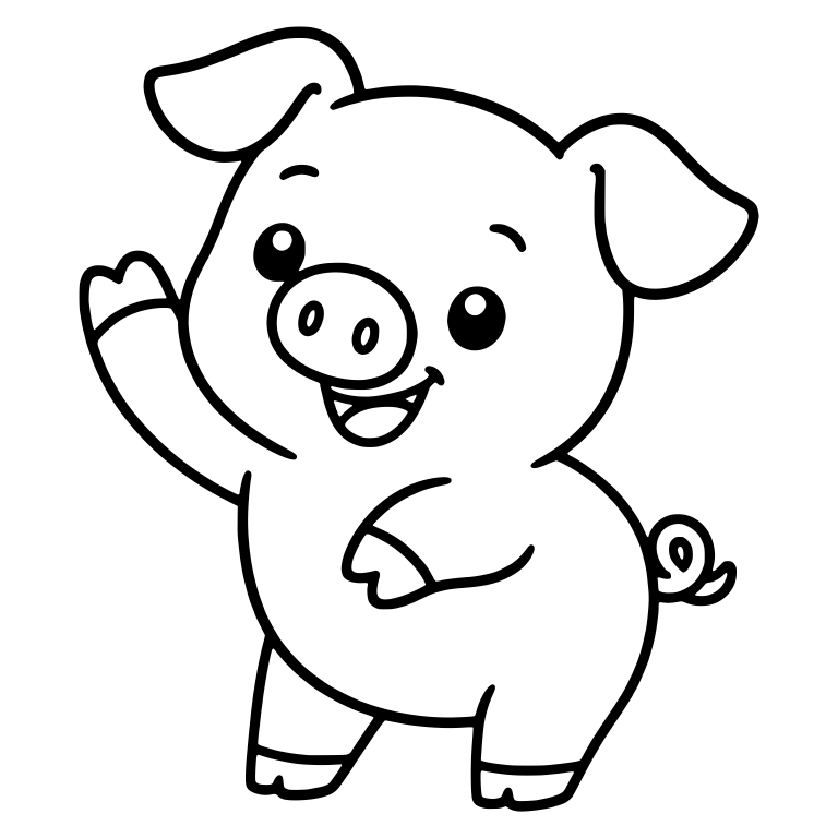Piglet Waving in Three-Quarter View with Curly Tail — free animal SVG cut file