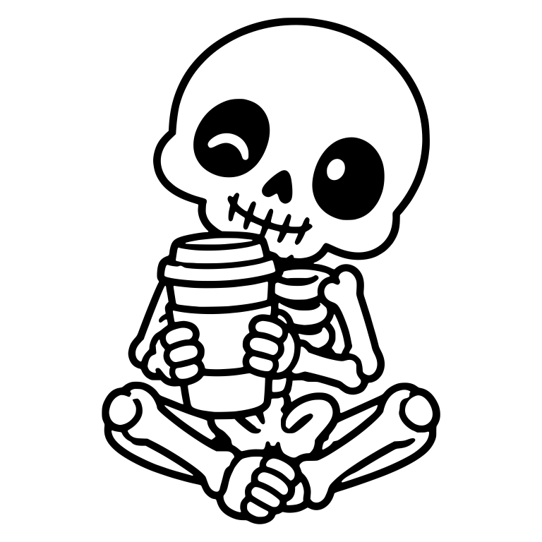 Cross-Legged Skeleton Hugging a Coffee Cup — free skeleton SVG cut file