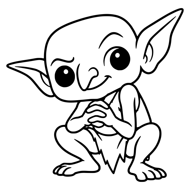 Smirking Goblin Crouching With Tilted Head and Big Ear — free fantasy-creature SVG cut file