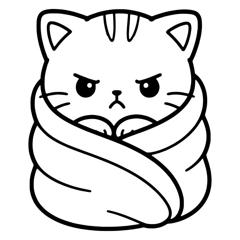 Scowling Kitten Wrapped in a Blanket with Paws Tucked In — free animal SVG cut file