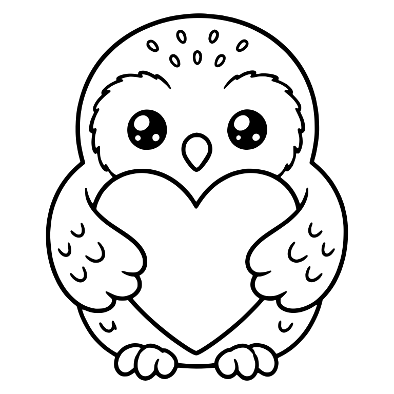 Owl With Feathery Face Tufts Hugging Large Heart — free animal SVG cut file