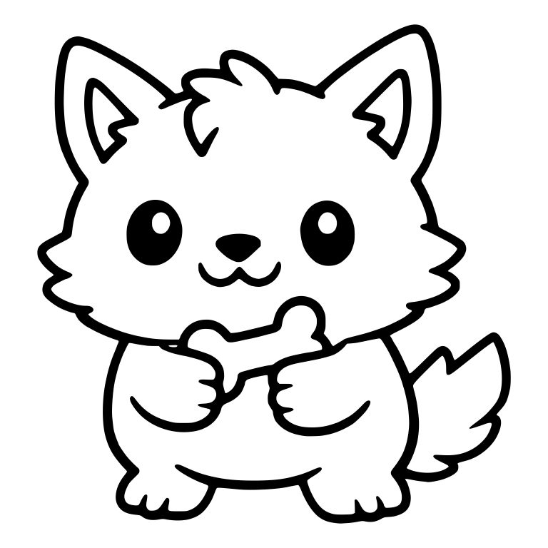 Kawaii Wolf Pup Standing and Holding a Bone — free animal SVG cut file