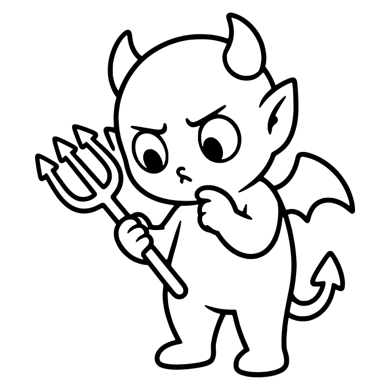 Scowling Winged Devil Inspecting Pitchfork Tines — free fantasy-creature SVG cut file