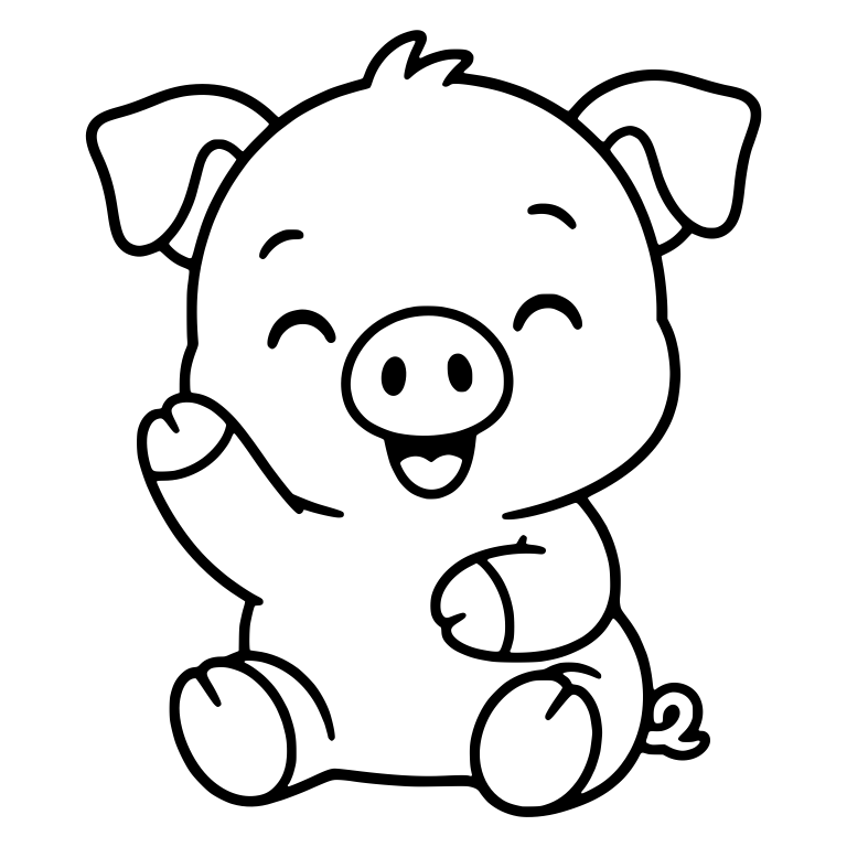 Sitting Baby Pig Waving with Happy Closed Eyes — free animal SVG cut file