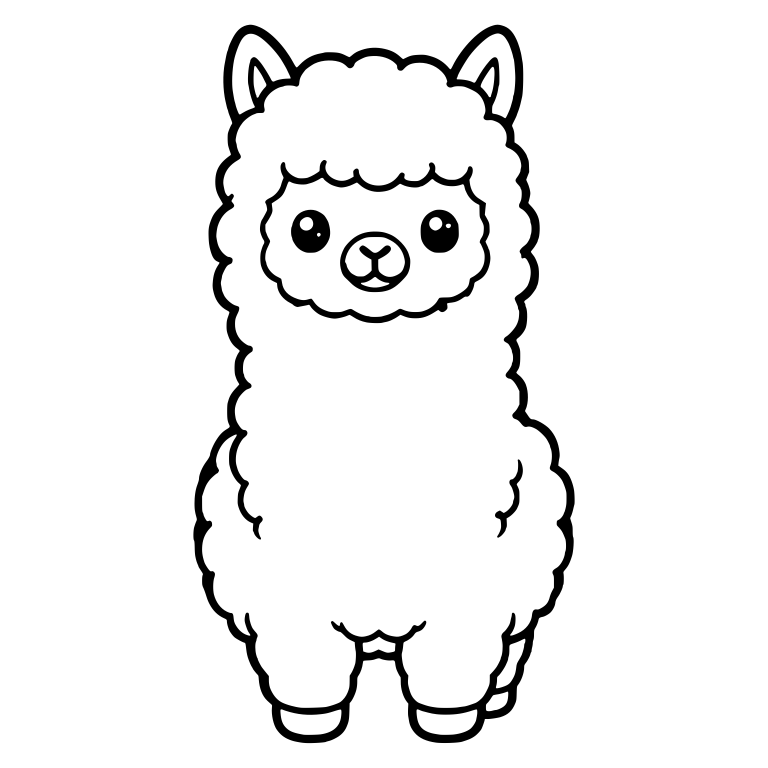 Kawaii Alpaca Standing Front with Round Muzzle — free animal SVG cut file