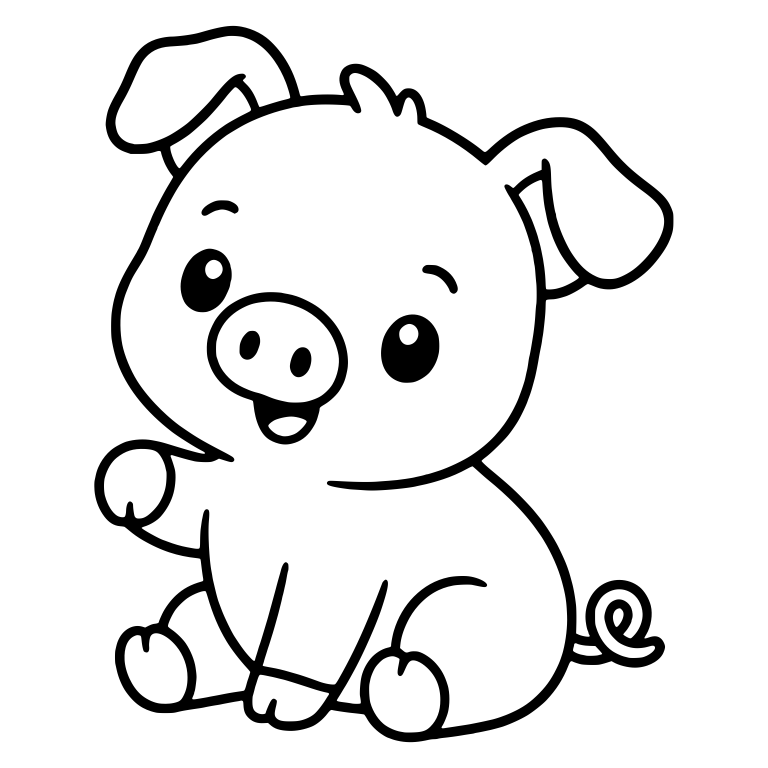 Sitting Piglet Waving with Tilted Head — free animal SVG cut file