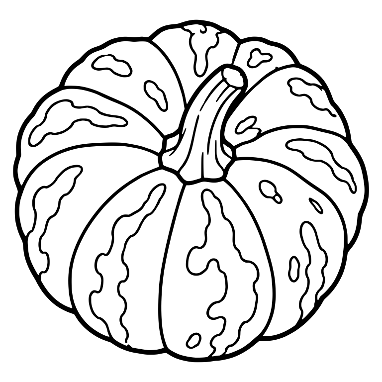 Ribbed Pumpkin with Blotchy Patch Pattern and Curved Stem — free floral SVG cut file