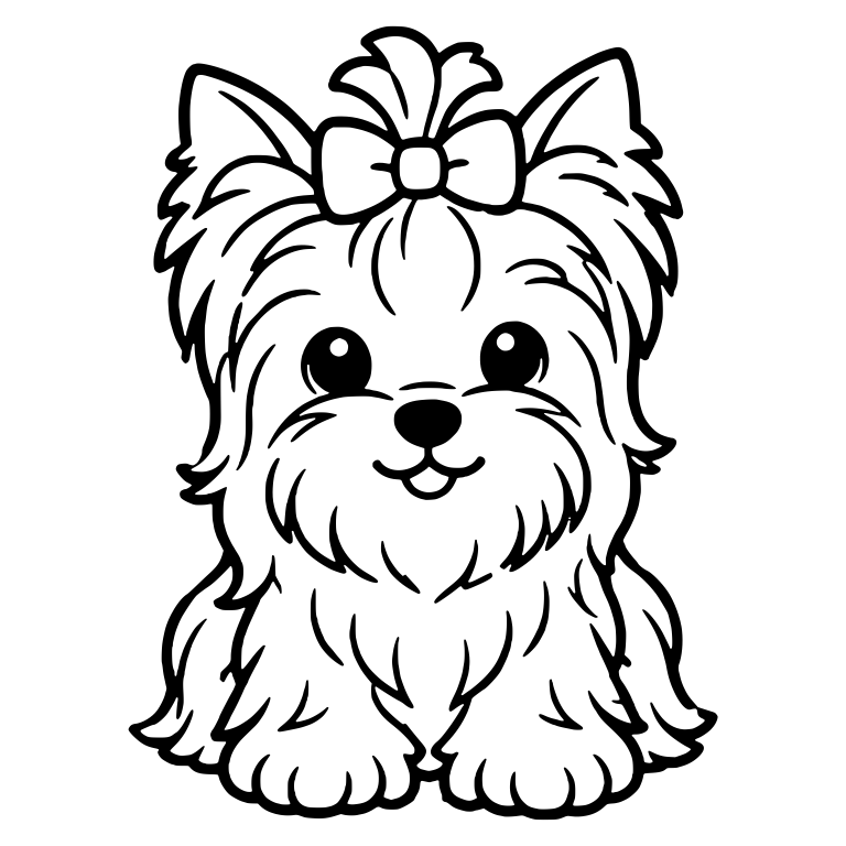 Fluffy Yorkie With Big Bow, Tongue Out and Long Coat — free animal SVG cut file