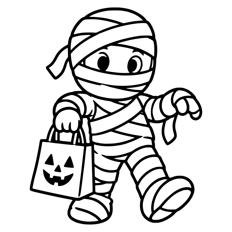 Little Mummy Carrying a Pumpkin Treat Bag — free fantasy-creature SVG cut file