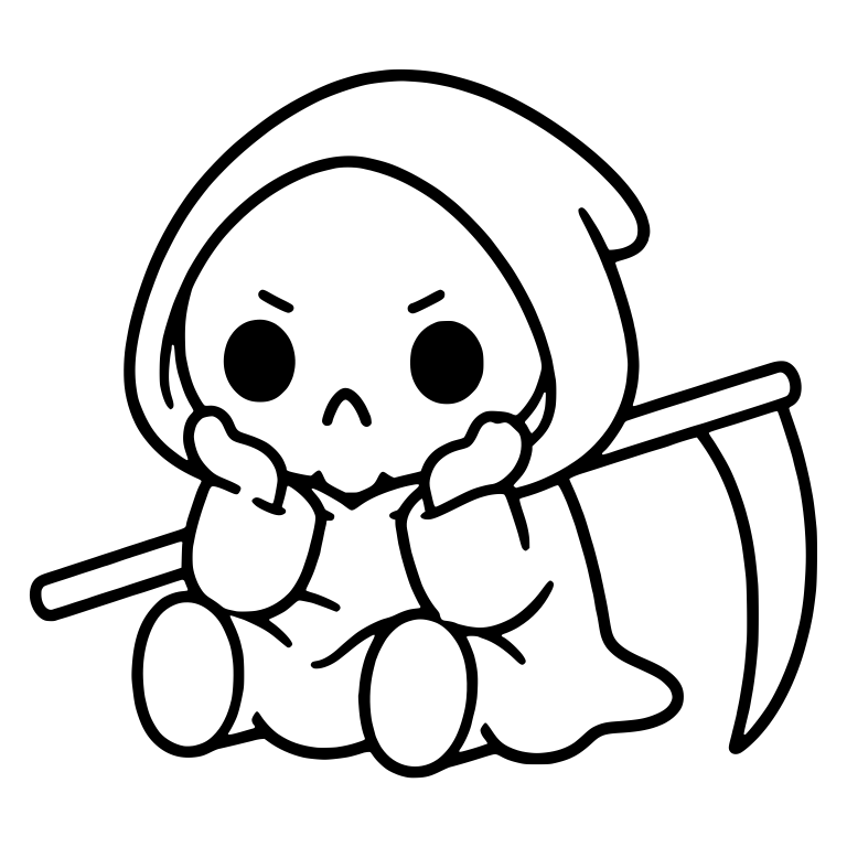 Pouting Grim Reaper Resting Chin on Hands With Scythe — free characters SVG cut file
