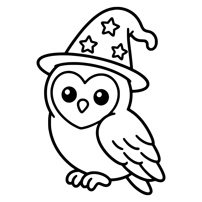 Owl With Heart-Shaped Face in Starry Wizard Hat — free animal SVG cut file
