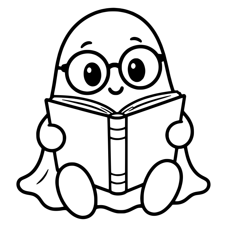 Ghost in Round Glasses Reading an Open Book — free fantasy-creature SVG cut file