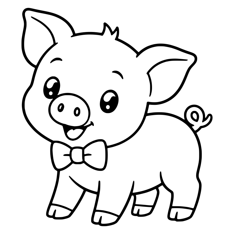 Standing Bowtie Piglet with Perky Curly Tail — free animal SVG cut file