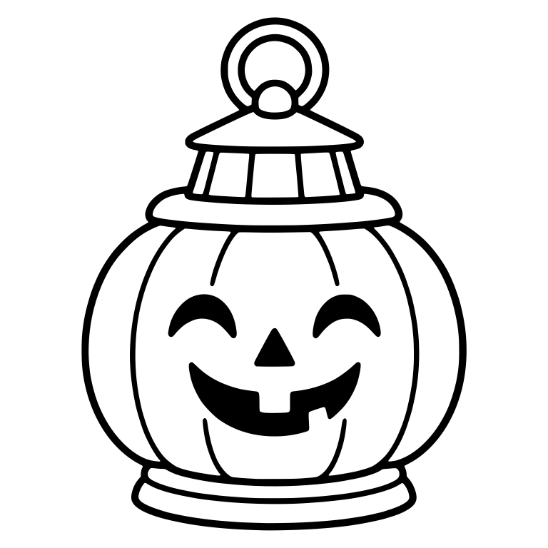 Smiling Pumpkin Lantern With Closed Eyes and Ring Handle — free holiday SVG cut file