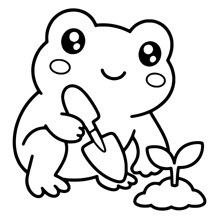 Frog Planting a Sprout With a Garden Trowel — free animal SVG cut file
