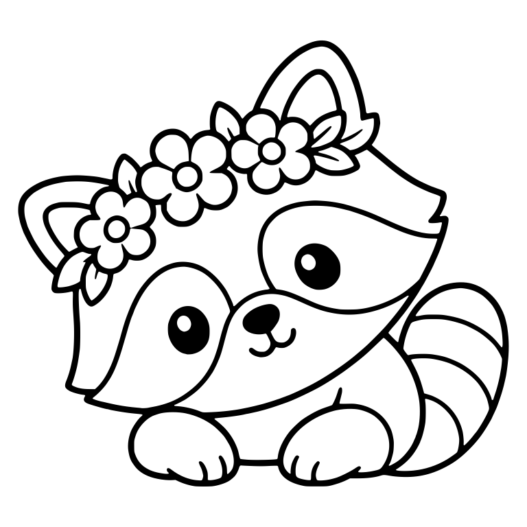 Resting Raccoon in Flower Crown With Paws Forward — free animal SVG cut file