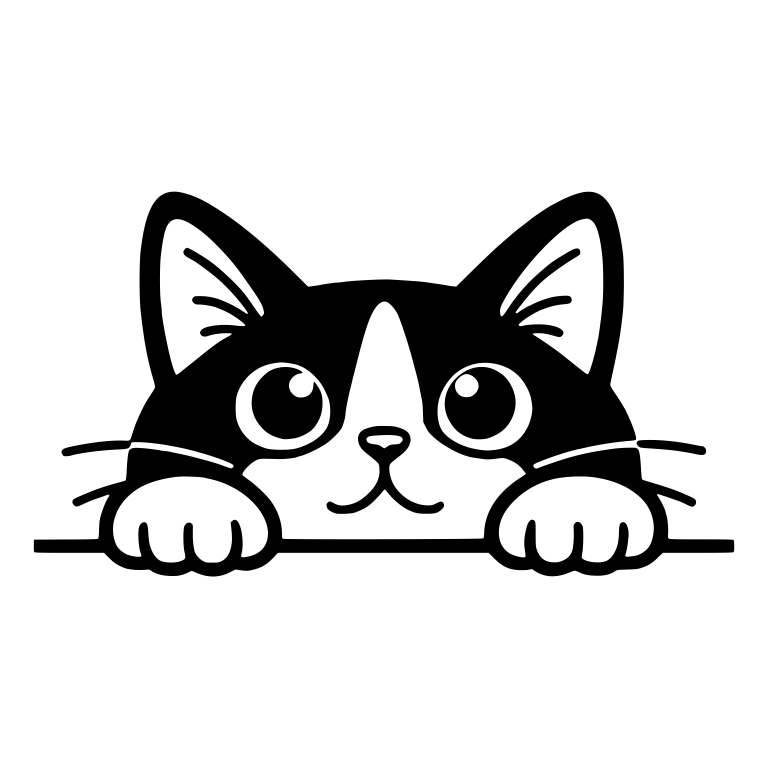 Tuxedo Cat Peeking Over Ledge With Big Sparkly Eyes — free animal SVG cut file