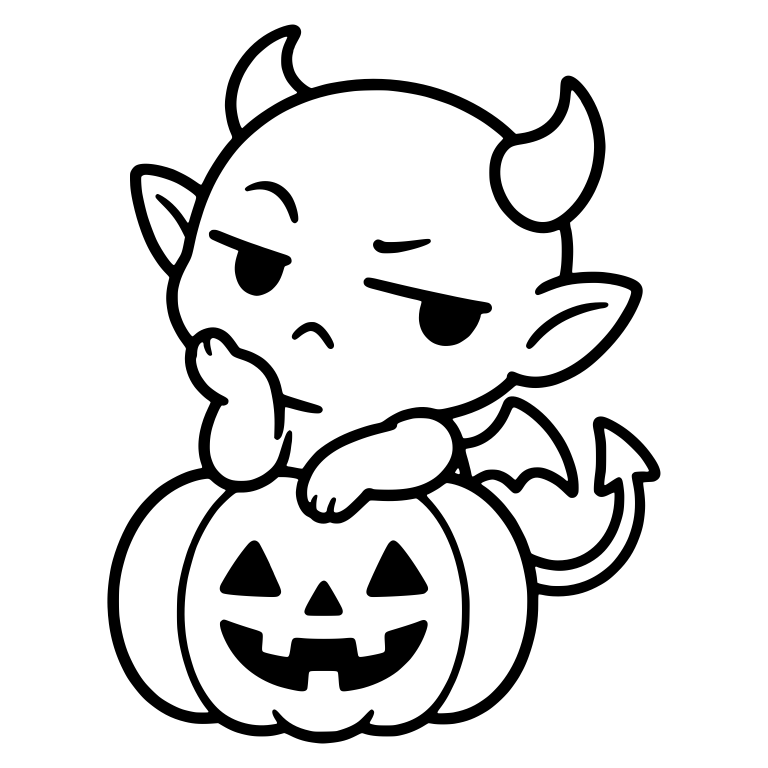 Bored Devil Resting Chin on Fist Over Jack-O-Lantern — free fantasy-creature SVG cut file