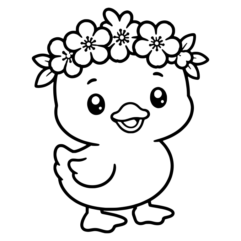 Standing Duckling With Spring Blossom Crown — free animal SVG cut file