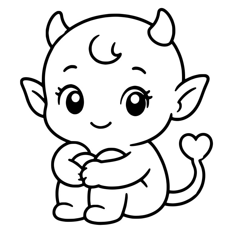 Sitting Baby Devil Hugging Knees With Heart Tail — free fantasy-creature SVG cut file