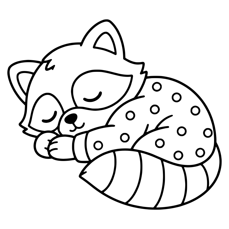 Curled Up Sleeping Raccoon in Polka Dot Pajamas — free animal SVG cut file
