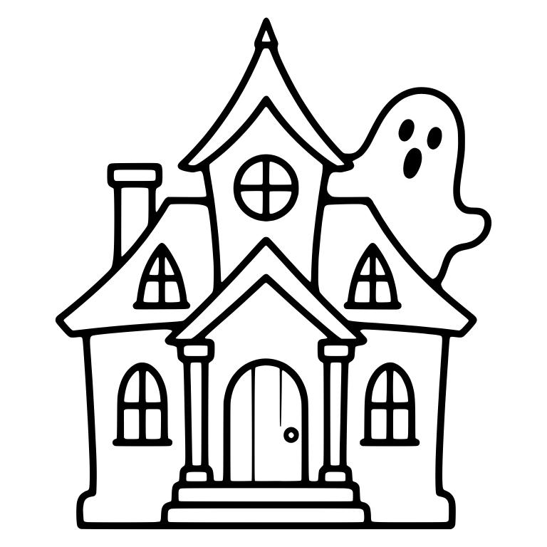 Haunted Mansion With Surprised Ghost and Chimney — free objects SVG cut file