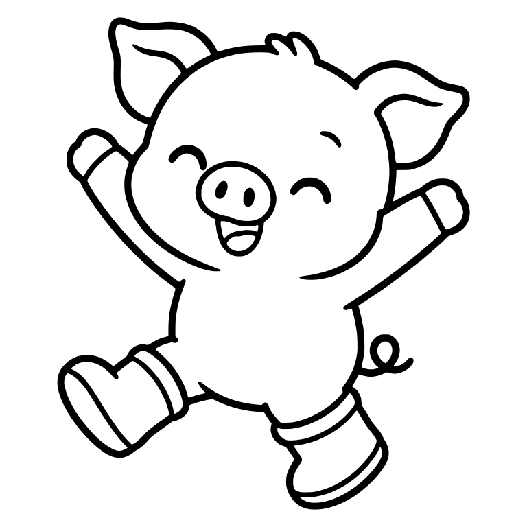 Jumping Piglet In Rain Boots With Arms Up — free animal SVG cut file