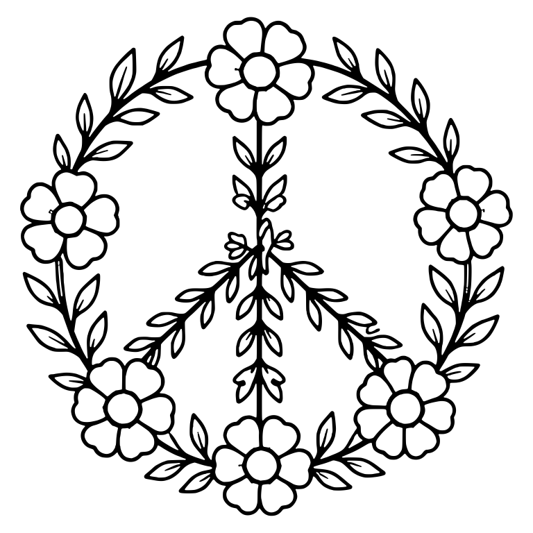 Peace Sign Wreath with Round Blossoms and Leaf Sprigs — free symbol SVG cut file