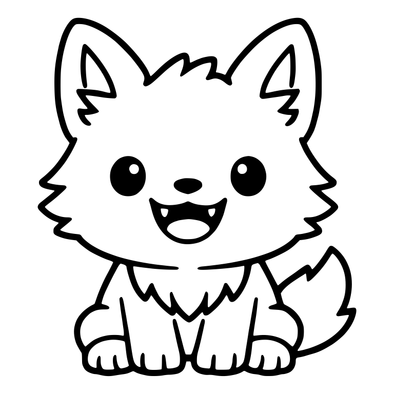 Kawaii Wolf Pup Sitting With a Big Open Grin — free animal SVG cut file