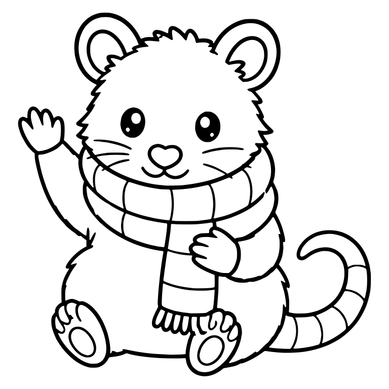 Waving Opossum in a Checked Scarf — free animal SVG cut file