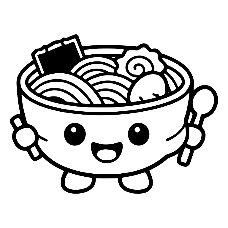Ramen Bowl Character Holding Chopsticks and Spoon — free food SVG cut file