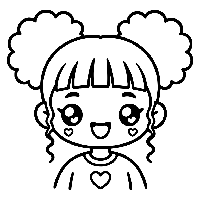 Girl with Two Puffs, Heart Cheeks and Heart Shirt — free characters SVG cut file