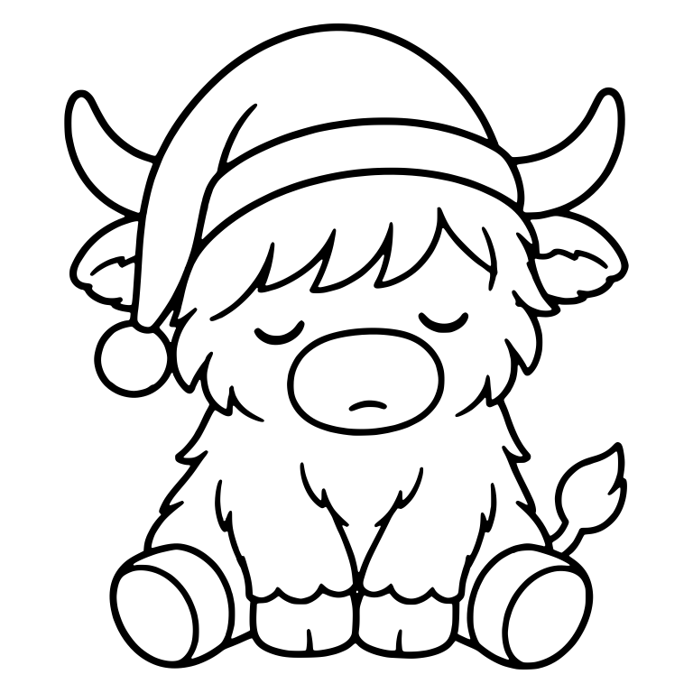 Sleepy Highland Cow In Pom-Pom Nightcap Sitting — free animal SVG cut file