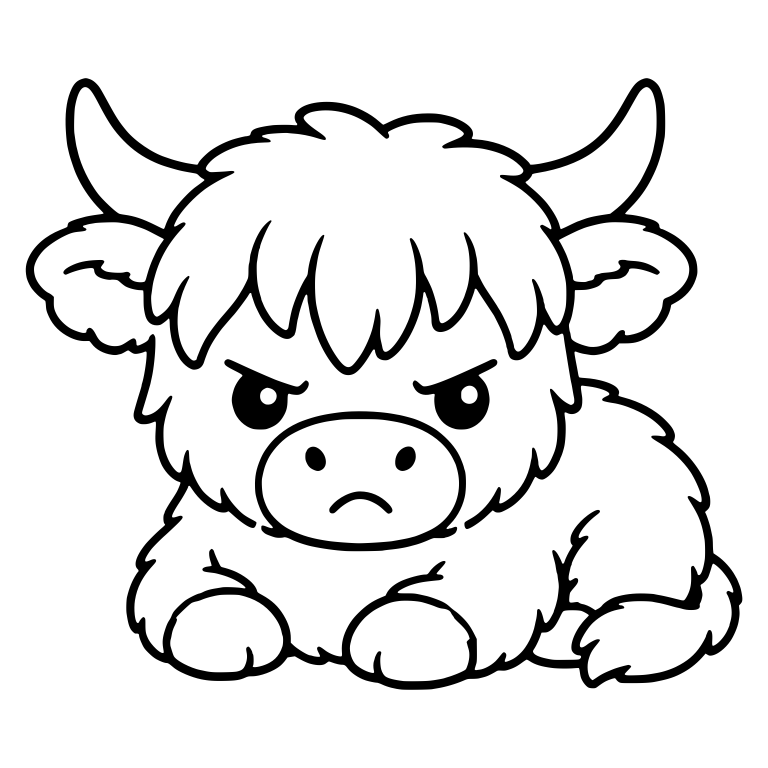 Angry Highland Calf Lying Down With Long Horns — free animal SVG cut file