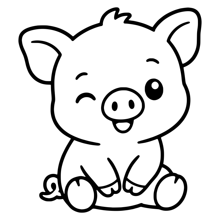 Winking Sitting Piglet With Curly Tail — free animal SVG cut file