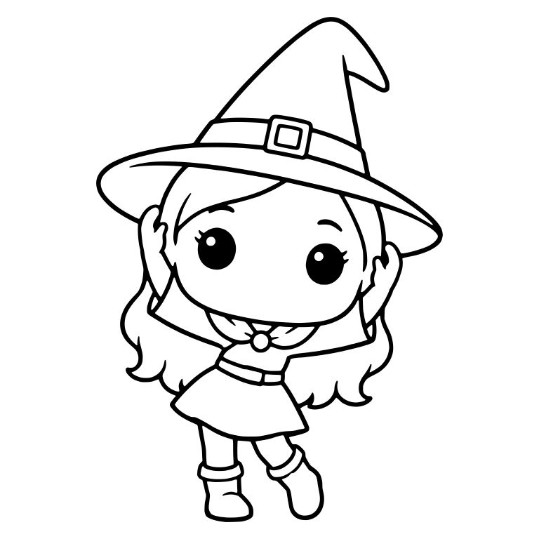 Young Witch Balancing Oversized Hat With Buckle — free characters SVG cut file