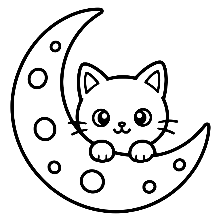 Kawaii Cat Peeking From a Cratered Crescent Moon — free animal SVG cut file