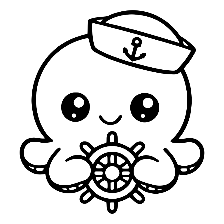 Sailor Octopus With Anchor Hat Steering a Ship Wheel — free animal SVG cut file