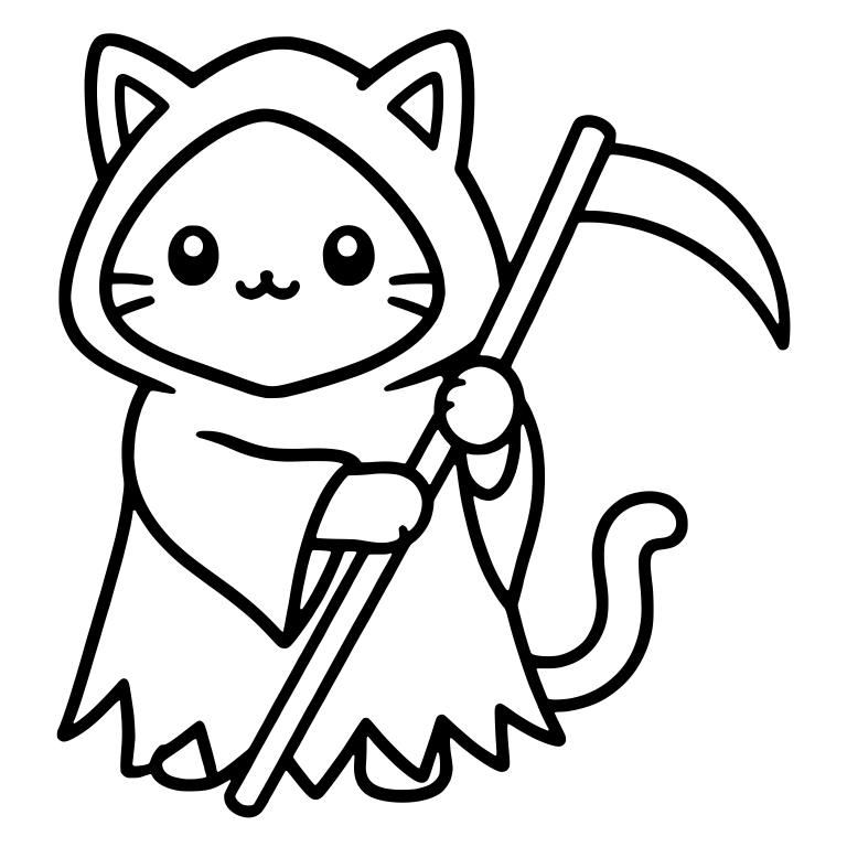 Kawaii Grim Reaper Cat With Scythe and Ragged Cloak — free animal SVG cut file
