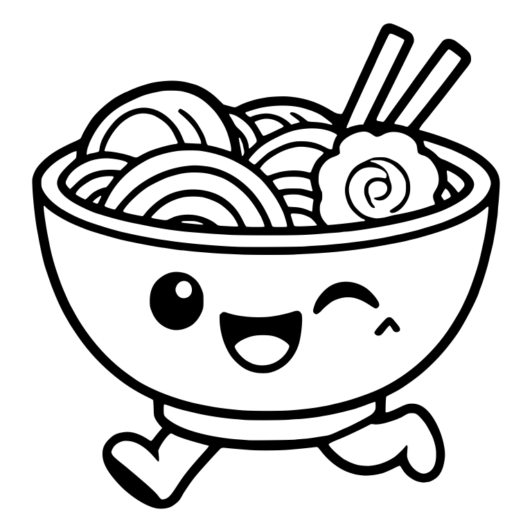 Running Ramen Bowl Character Winking With Chopsticks — free food SVG cut file