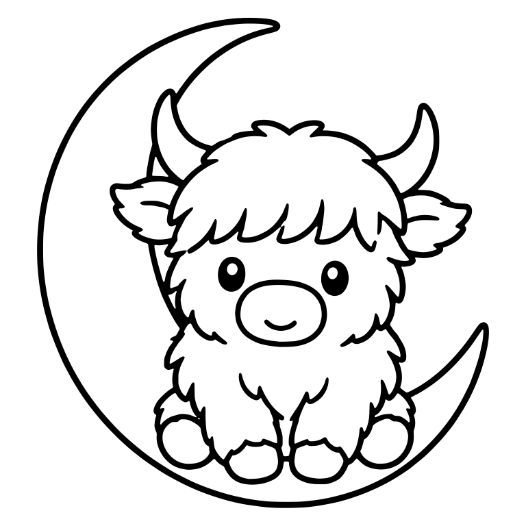 Highland Cow Sitting in Crescent Moon Facing Front — free animal SVG cut file