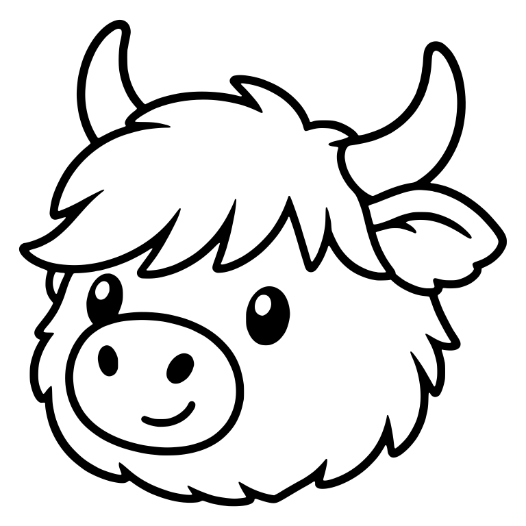 Tilted Highland Cow Face with Swept Fringe — free animal SVG cut file