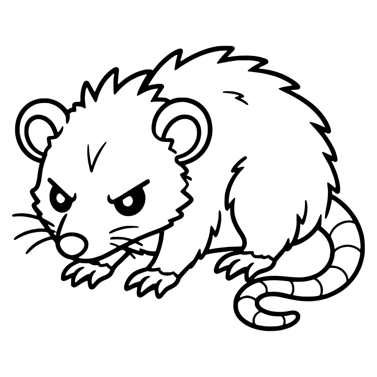 Grumpy Crouching Opossum With Striped Tail — free animal SVG cut file