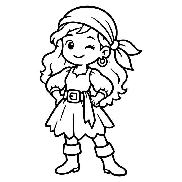 Winking Pirate Girl With Bandana and Hands on Hips — free characters SVG cut file