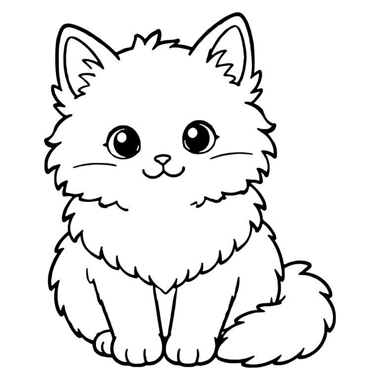 Fluffy Kitten Sitting Upright with Tail Curled — free animal SVG cut file