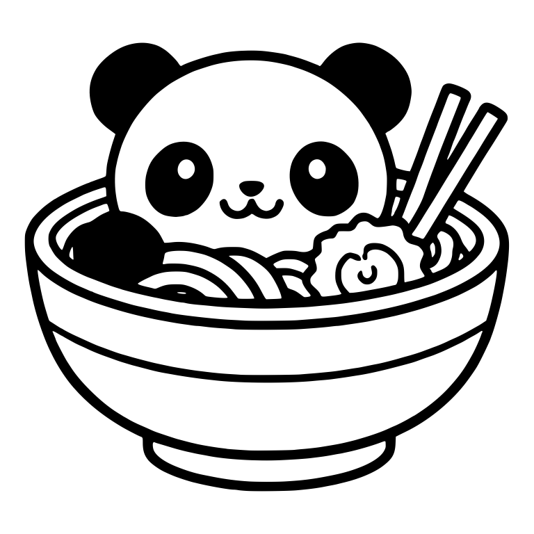 Panda In A Ramen Bowl With Chopsticks And Fish Cake — free animal SVG cut file