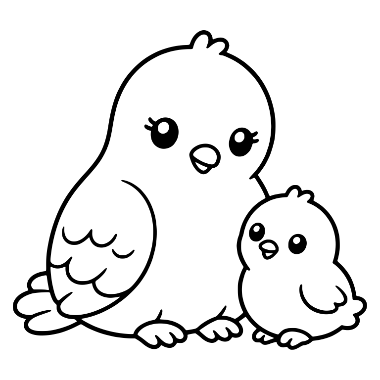 Mother Dove Sitting Beside Her Little Chick — free animal SVG cut file