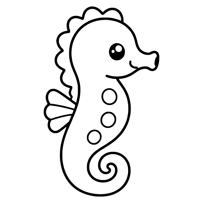 Kawaii Seahorse with Three Spots and Scalloped Frill — free animal SVG cut file