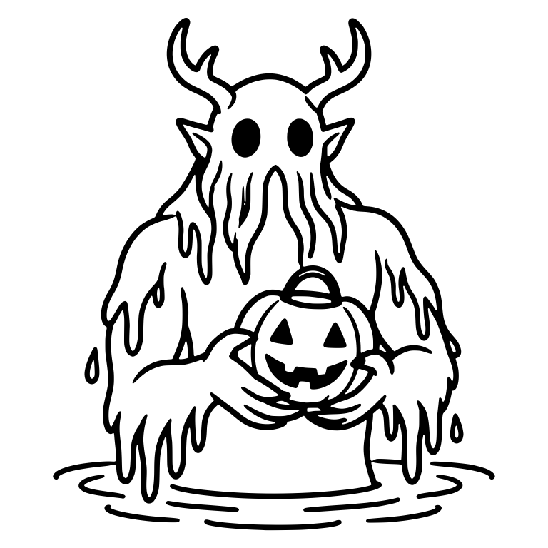 Dripping Antlered Swamp Creature Holding a Jack-o-Lantern — free fantasy-creature SVG cut file